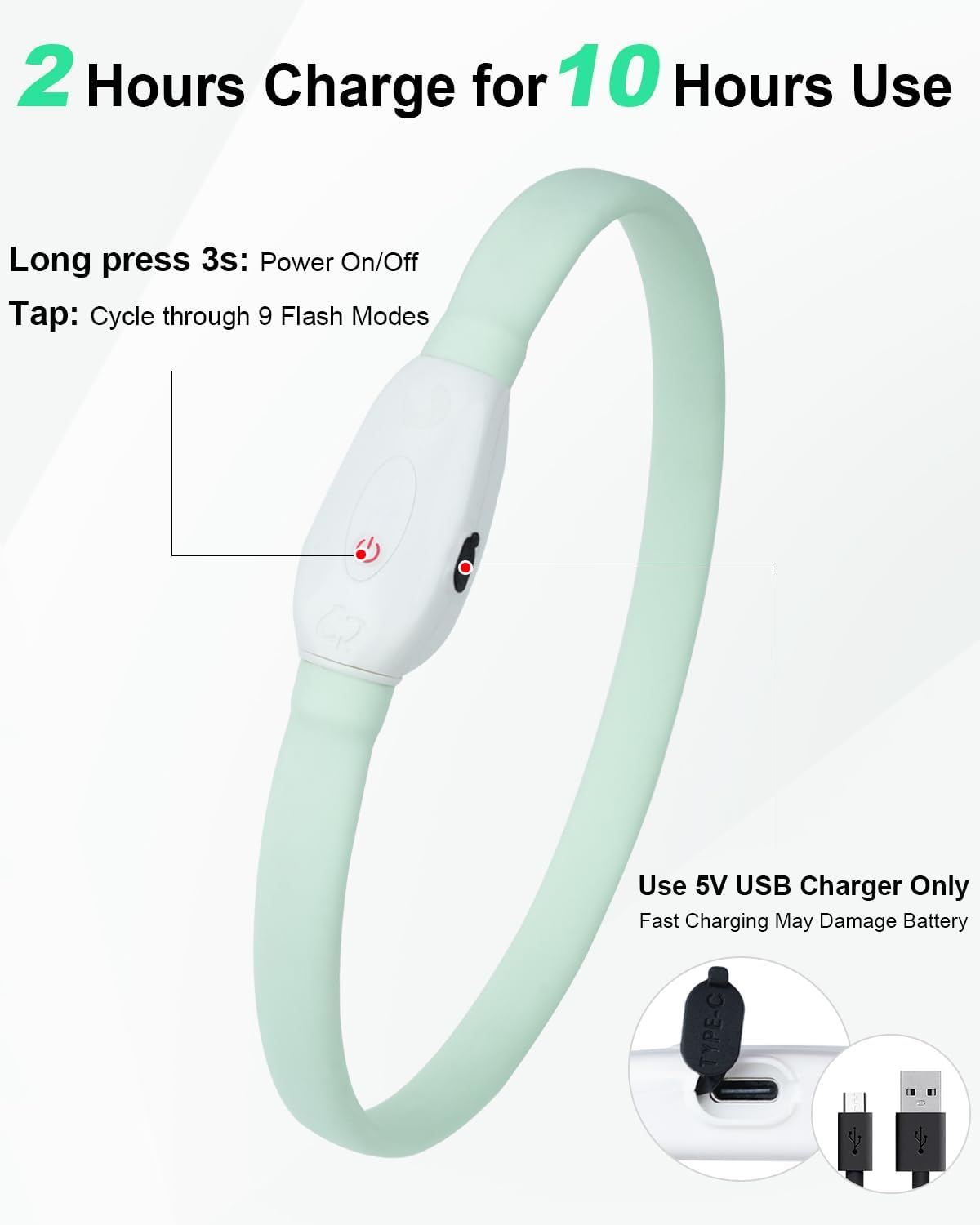 Joytale Light Up Dog Collar, Rainproof and Rechargeable LED
