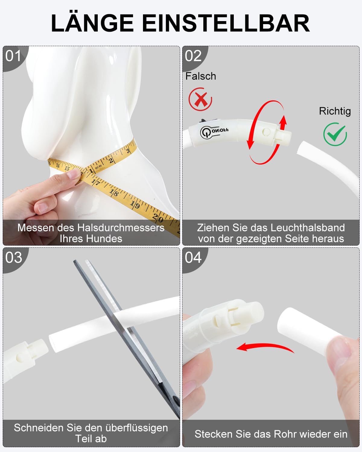 Joytale Leuchthalsband Hund USB Aufladbar Hundehalsband Leuchtend für Große Mittel Kleine Hunde und Welpe, Led Halsband mit 3 Modi für Sicherheit, Weiß