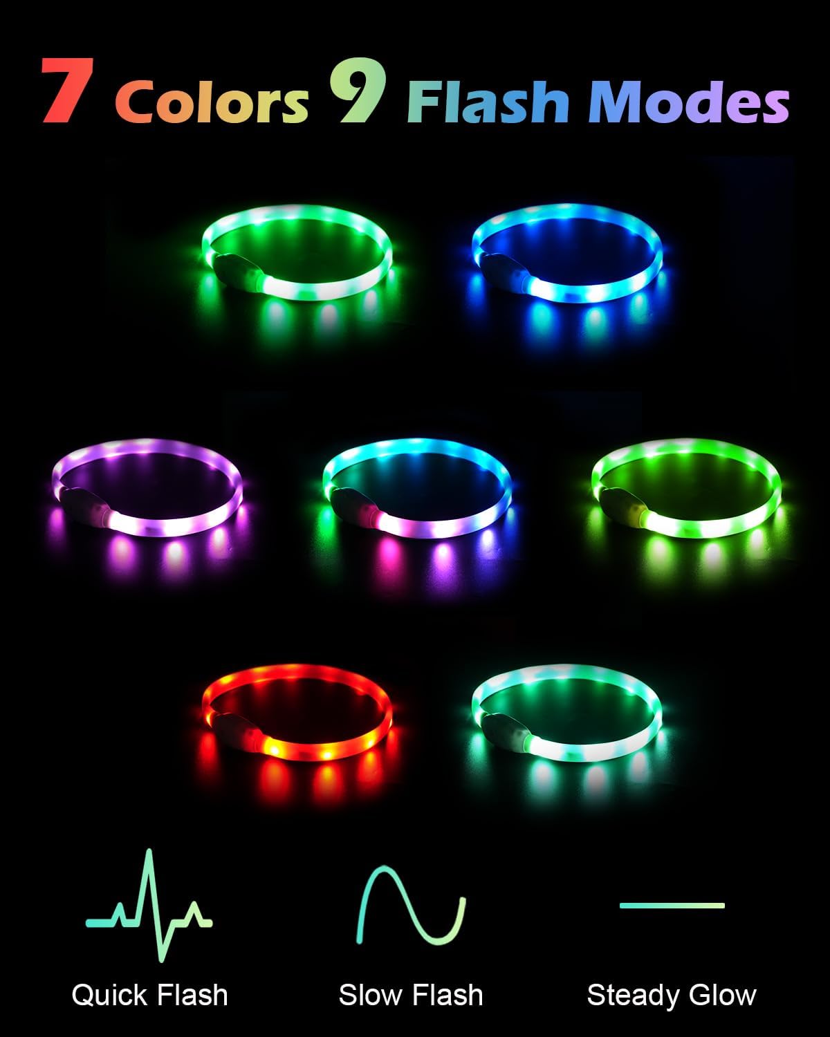 Joytale Light Up Dog Collar, Rainproof and Rechargeable LED