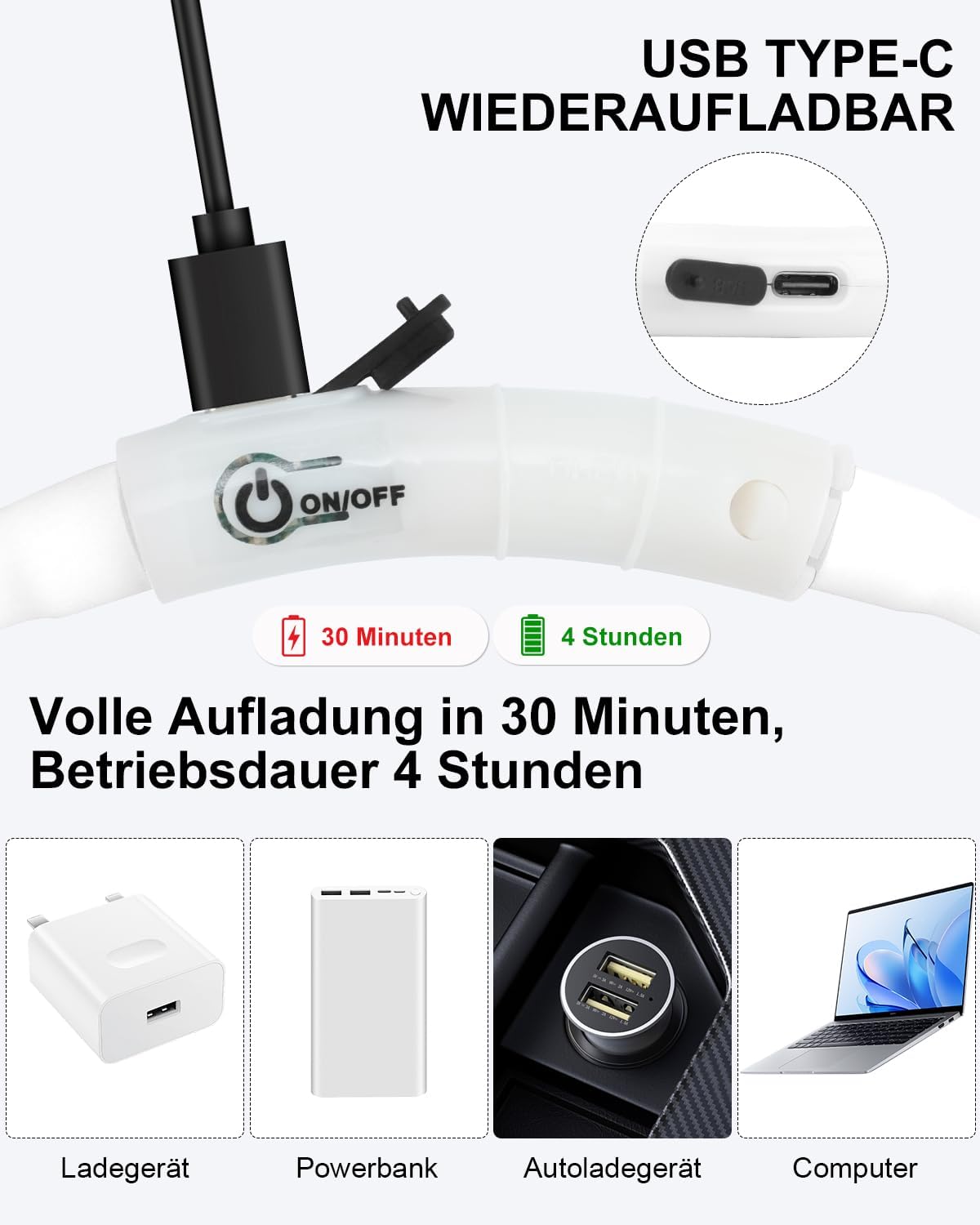 Joytale Leuchthalsband Hund USB Aufladbar Hundehalsband Leuchtend für Große Mittel Kleine Hunde und Welpe, Led Halsband mit 3 Modi für Sicherheit, Weiß