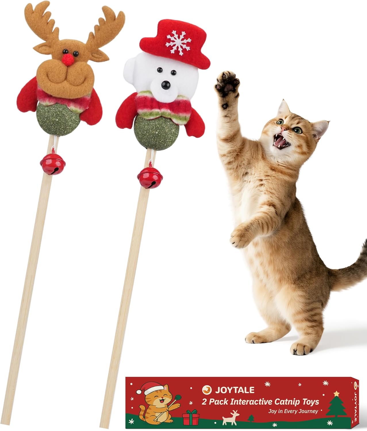 Joytale 2 Pack Christmas Catnip Toys with Bell