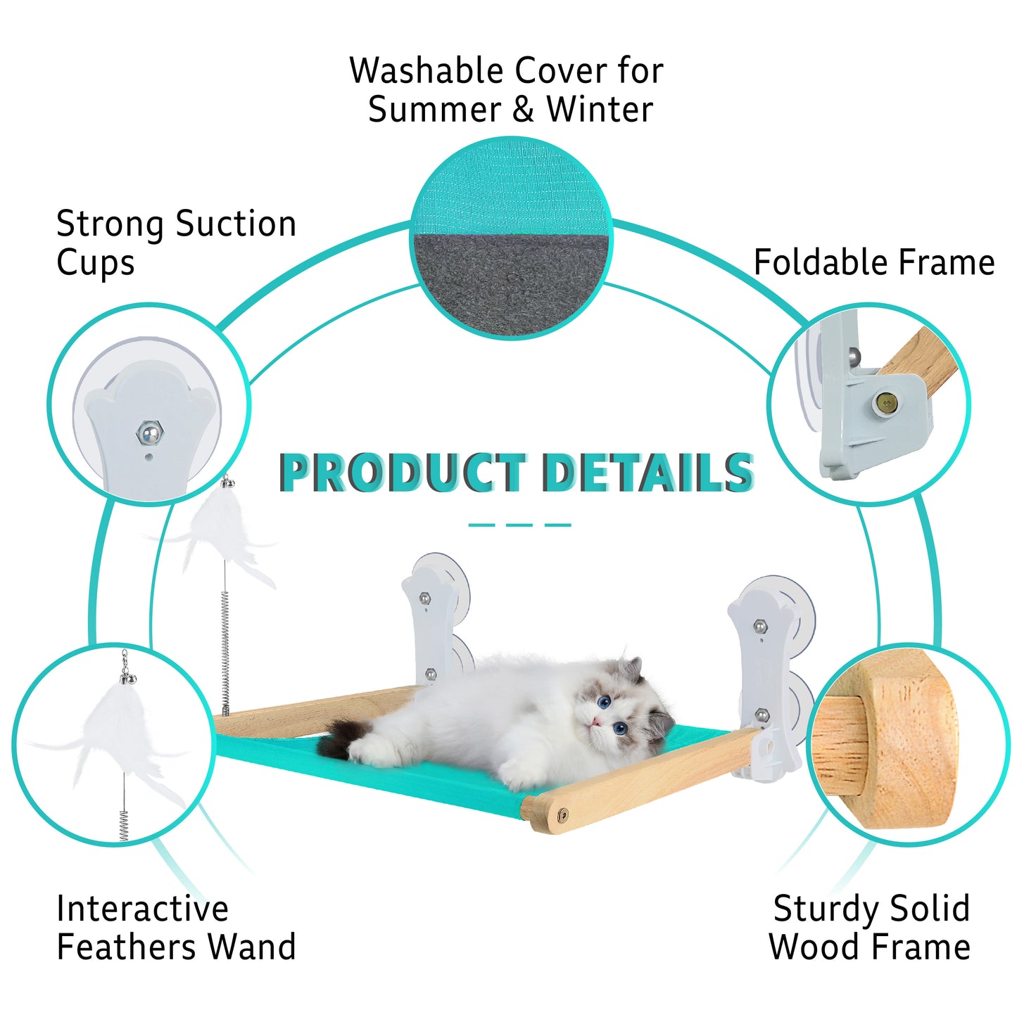 JOYTALE Cat Window Hammock Window Perch, Safety Cat Shelves Space Saving Window Mounted Cat Seat for Large Cats