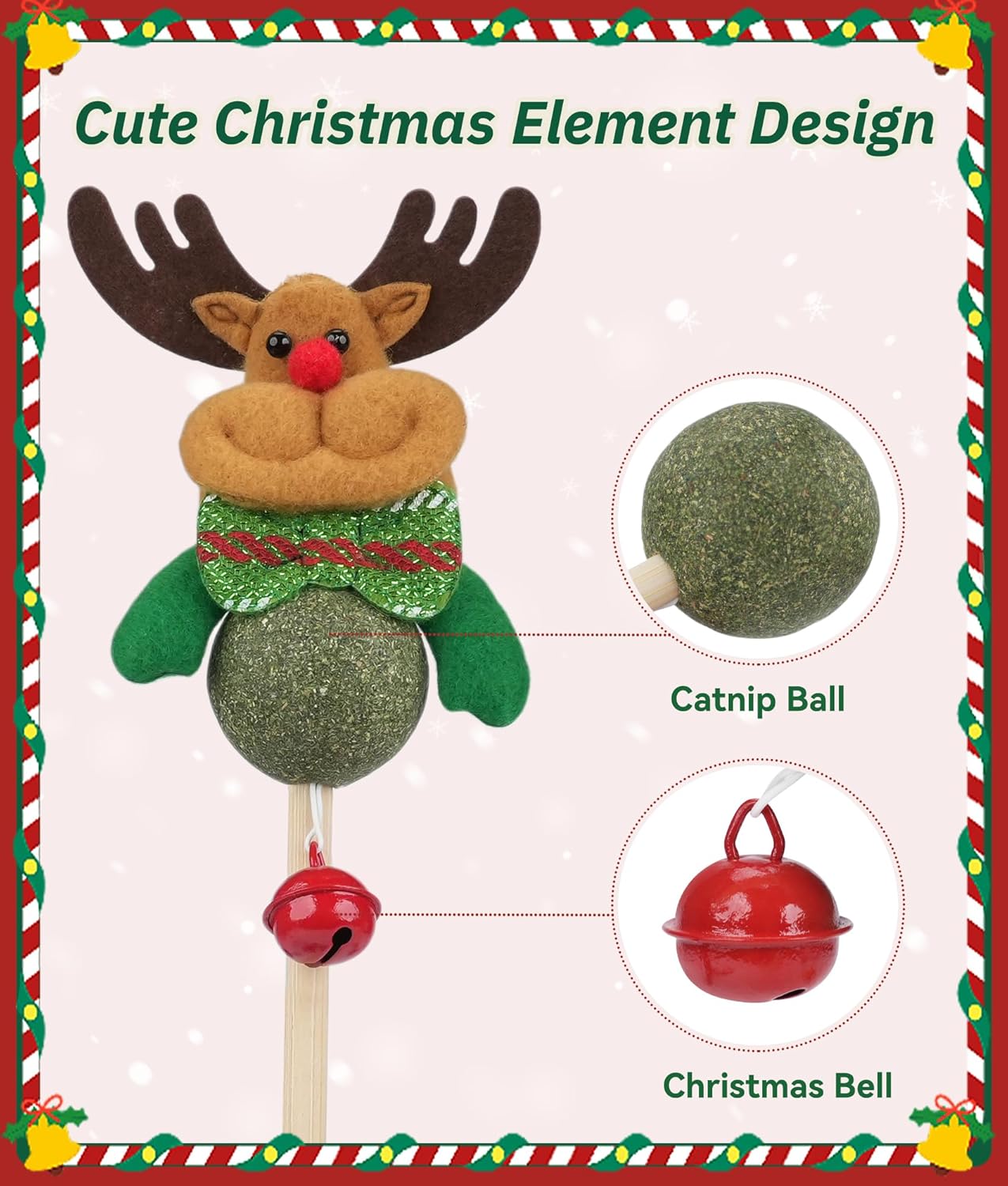 Joytale 2 Pack Christmas Catnip Toys with Bell