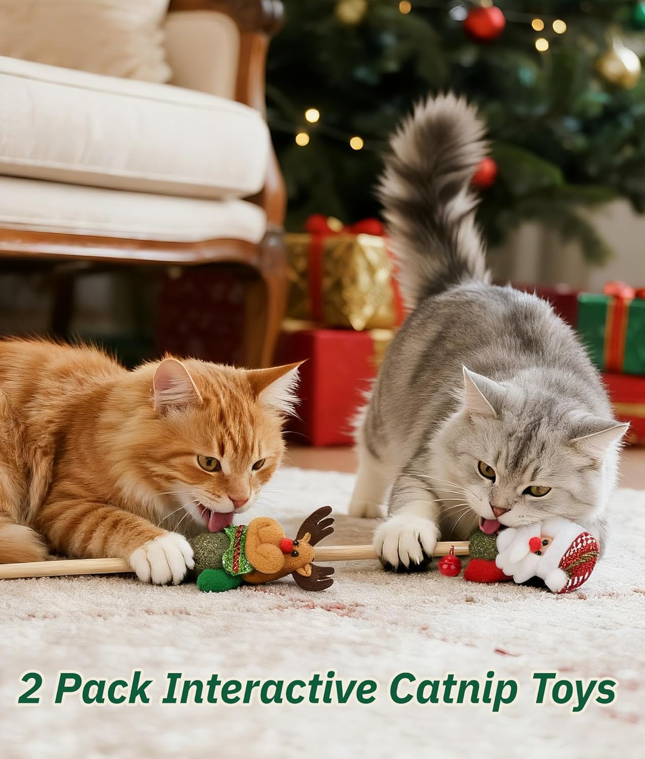 Joytale 2 Pack Christmas Catnip Toys with Bell